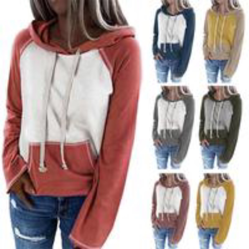 AFTER XMAS CLEARANCE SALE!  Round Neck Contrast Color Patchwork Hoodie